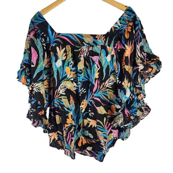 Terra & sky Women’s floral short flutter sleeves square neck top 3x - Picture 3 of 10